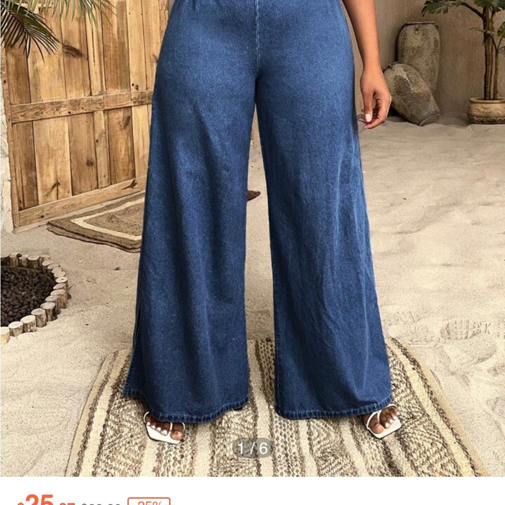 SHEIN Wide Leg Denim Pants - Blue